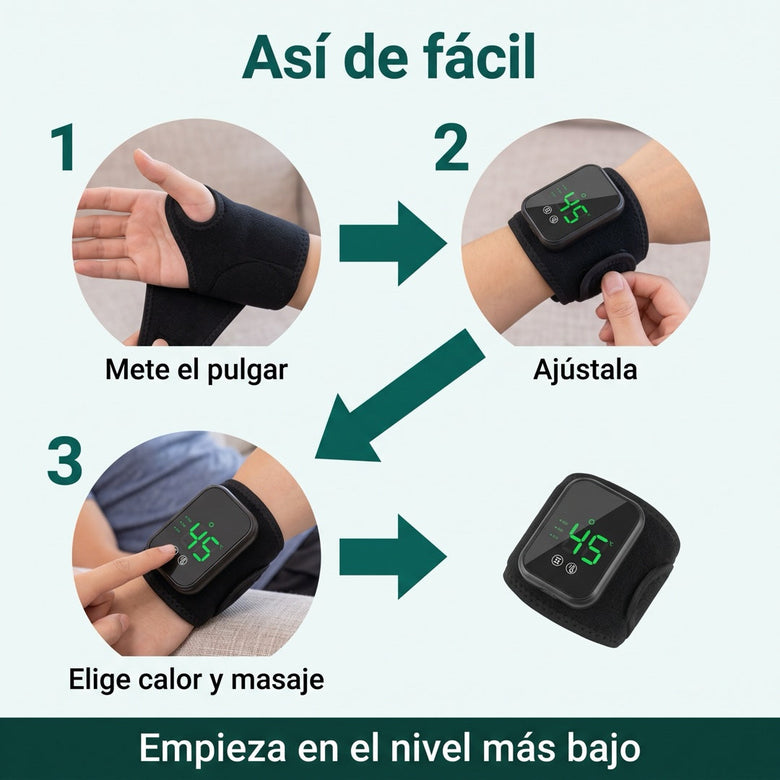Así de fácil: mete el pulgar, ajústala y elige calor y masaje