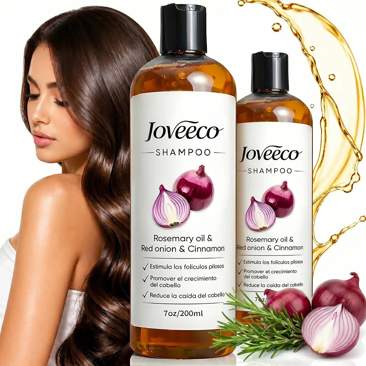 🎁 2x1 Shampoo de Cebolla Joveeco – Fortalecimiento Capilar y Control de Caída con Romero y Canela